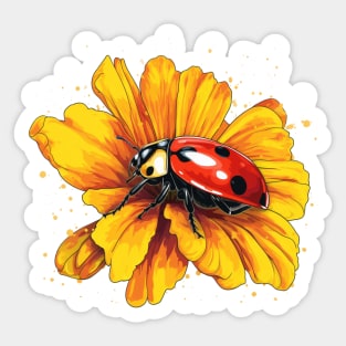 cute Ladybird on Yellow Flower Sticker